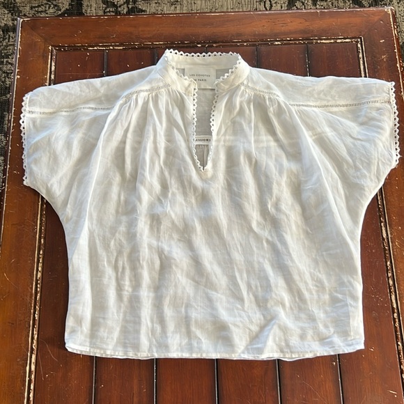 Les Coyotes De Paris Size 34 Ella White Blouse With Lace Inserts - Picture 6 of 9